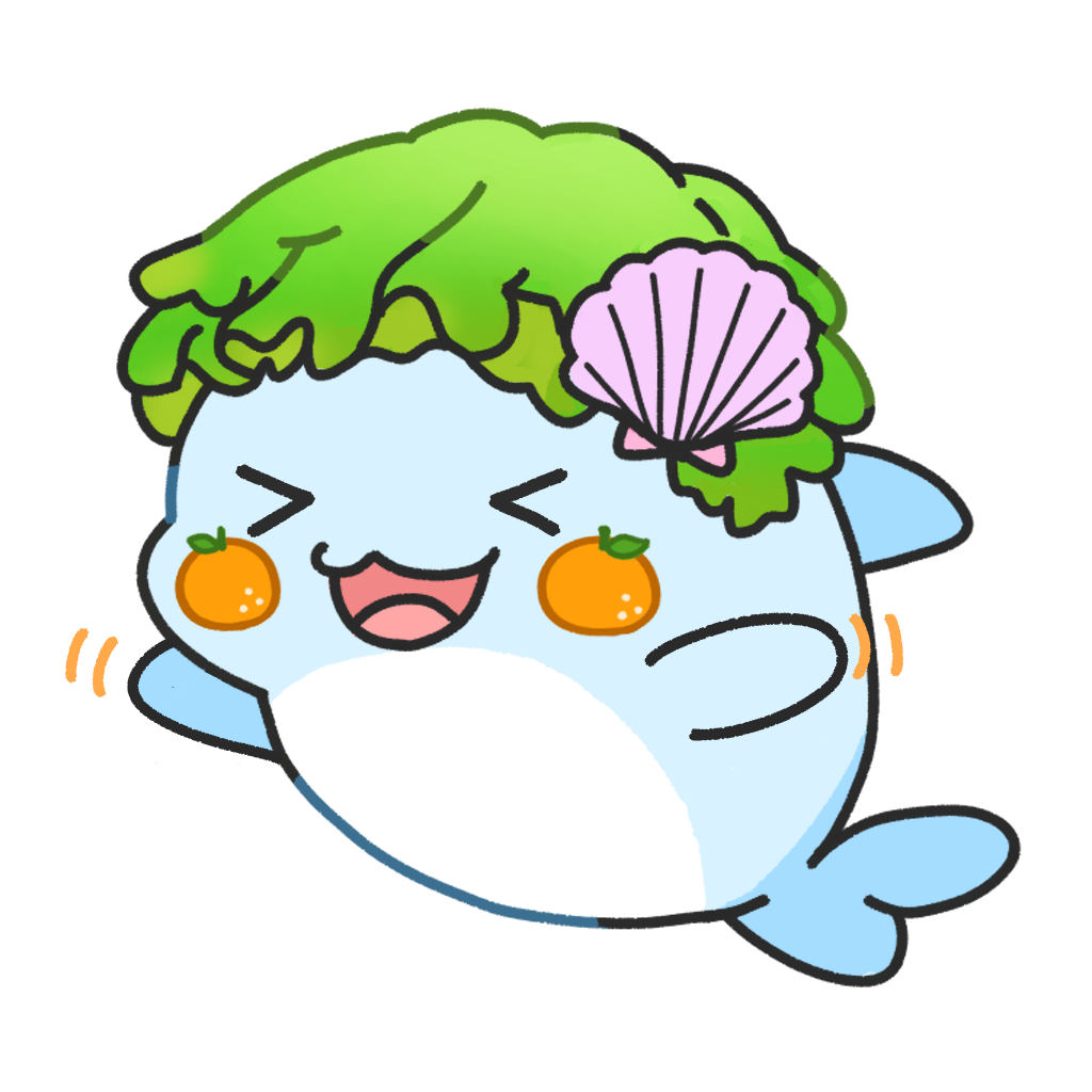 両方のひれを広げて喜ぶれいほくちゃん