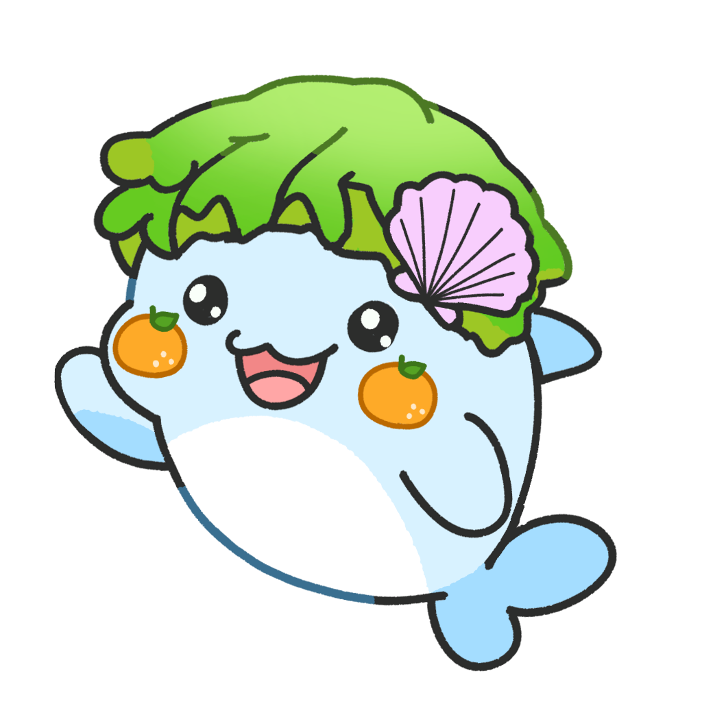 右のひれを上げて迎えるれいほくちゃん